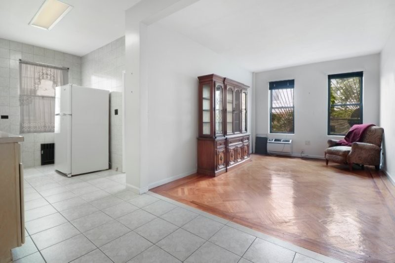 apartment kitchen and living room at 1548 West 8th Street in Bensonhurst, Brooklyn