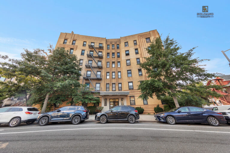 Art Deco brick facade of 6702 Ridge Boulevard, a prewar co-op in Bay Ridge, Brooklyn